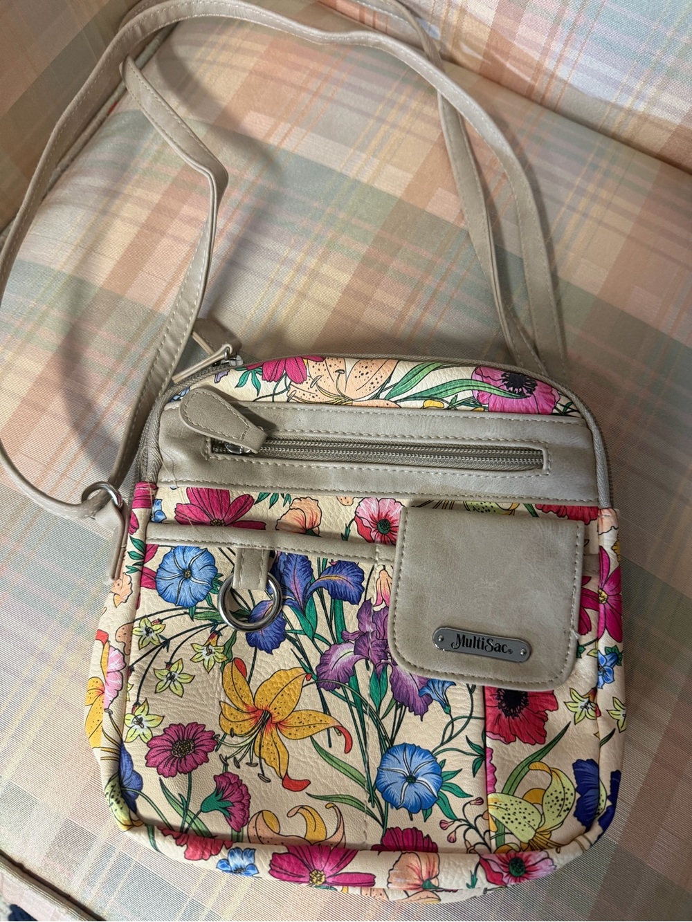 Multisac Floral Crossbody Bag in Light Beige with Multicolor Flowers